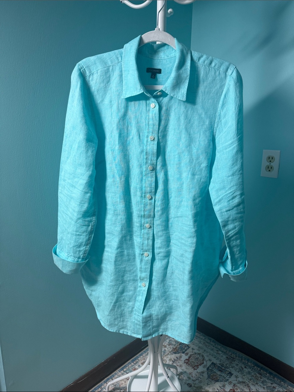 Talbots Turquoise Button-Down Linen Shirt size M